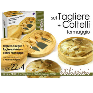 Tagliere Legno tondo + set Formaggio