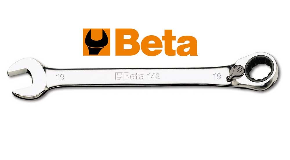 1505 Chiave combinata a cricchetto Beta 142 reversibile cromata con 72 denti e presa poligonale piegata