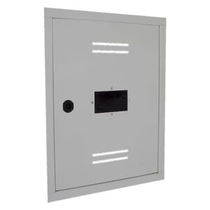 Sportello per contatore gas metano bianco 45x35 cm con finestra per lettura, chiusura frontale e feritoie di aerazione