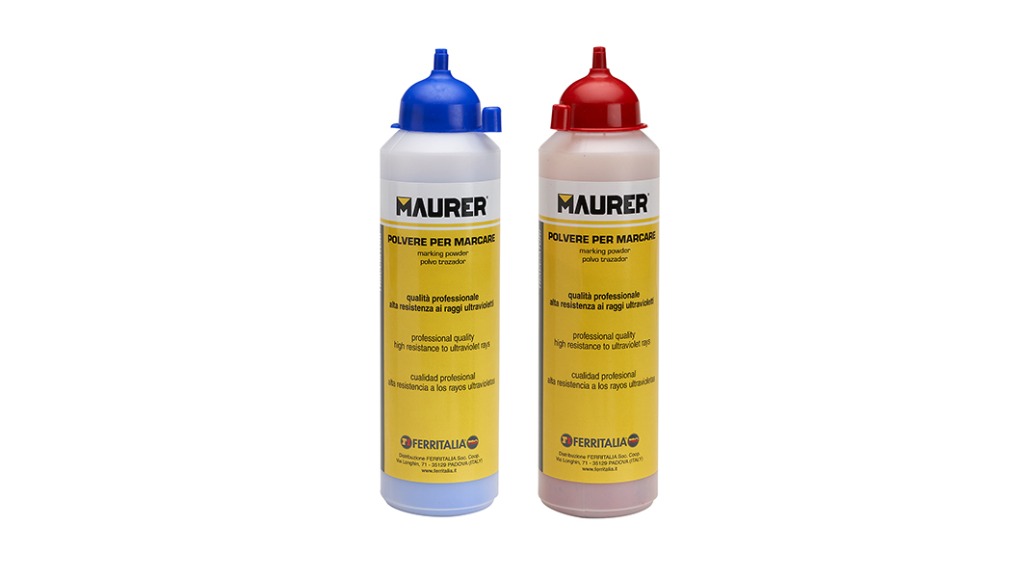 Polvere per Tracciatori Maurer 400g Blu e Rosso Flaconi da 400 g di polvere per marcare tracciatori Maurer nei colori blu e rosso con beccuccio dosatore